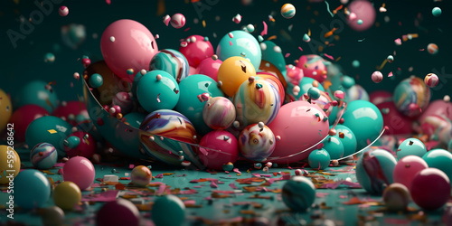 Colorful abstract background with spheres,balloons, 3d balls,bokeh,particles. banner for mockup,social network greeting card, invitation, sales promotional.	