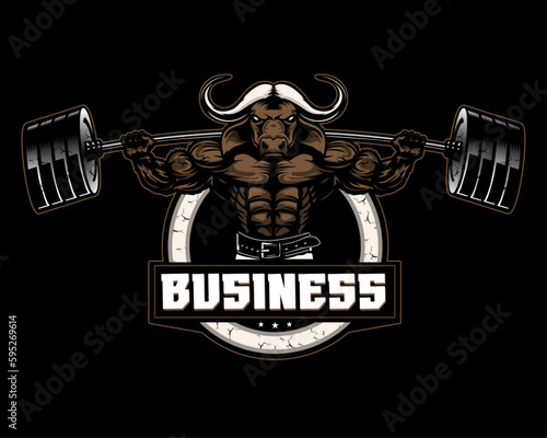 Buffalo Gym Muscle Bodybilder Fitness Logo Vector Ilustration Powerlifter powerlifting