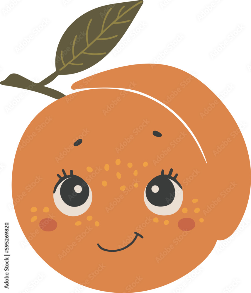 Obraz premium Cute peach fruit vector, Fruit with face, Happy peach vector, Summer fruit with eyes, Kids funny illustration