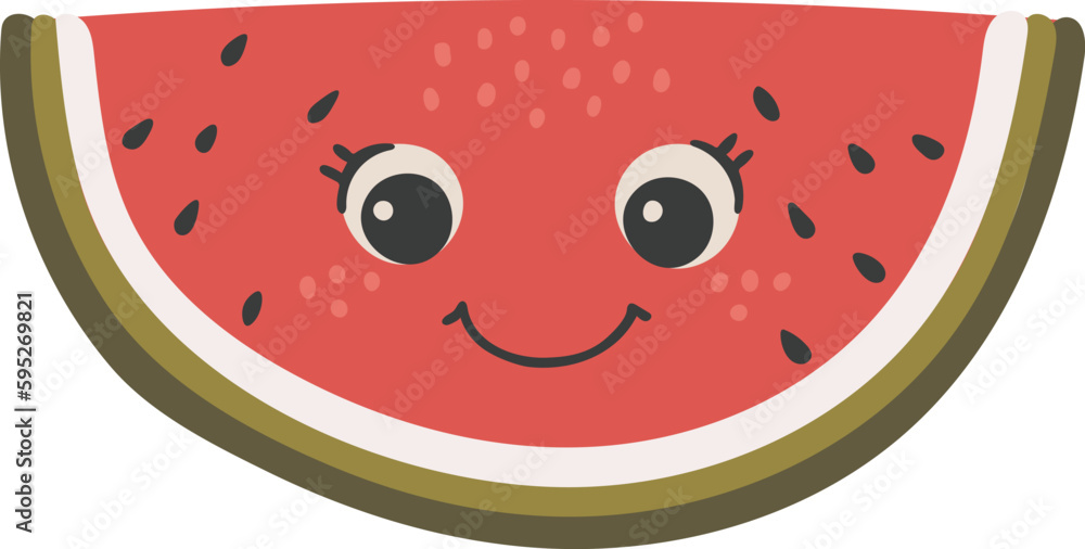 Obraz premium Cute watermelon fruit vector, Fruit with face, Happy watermelon vector, Summer fruit with eyes, Kids funny illustration