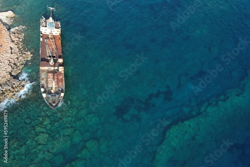 Aerial view Erdo III shipwreck in Cyprus