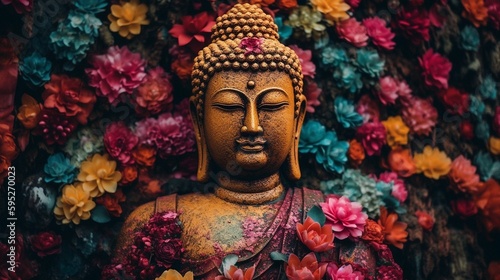 The Buddha with flowers, AI Generative