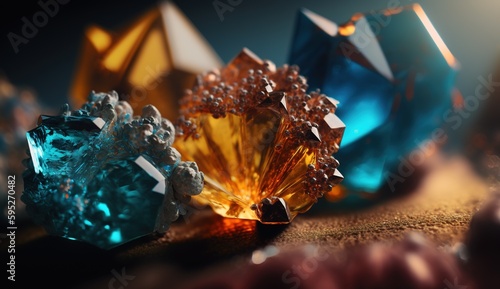 Close-up of Beautiful Crystals with Radiant Shine and Unique Formation. Generative AI