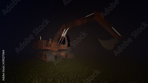 excavator at night