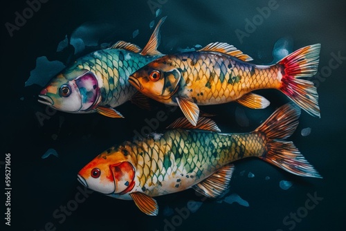 Watercolor fishes. Generative AI