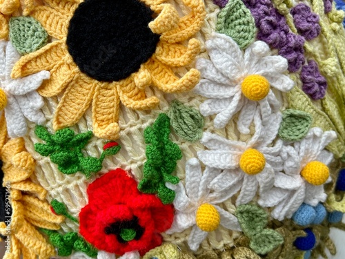 crocheted floral pattern made with needlework.