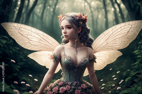 Beautiful fairy girl. Generative AI.