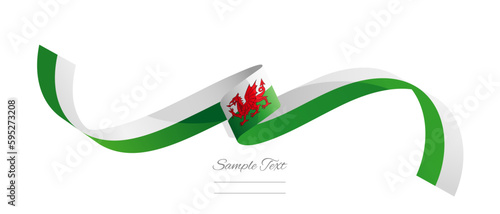 Welsh flag ribbon vector illustration. Wales flag ribbon on abstract isolated on white color background