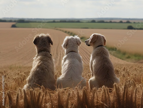 two dogs playing in the field