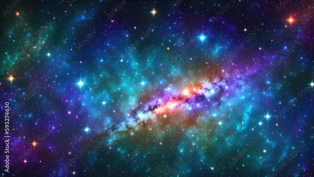 Naklejka premium Nebula space abstract illustration, stars and universe background, Generative AI