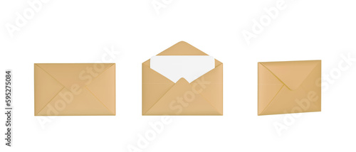  3D Vector Illustrations     Set of yellow mail envelope icon. Folded and unfolded envelope mockup. Mail and e-mail. Email message vector illustration on white isolated background
