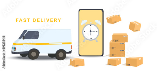 Online delivery concept, online order tracking, logistics and delivery on the phone. Vector illustration