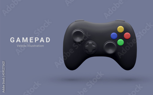 Game controller in vector. Black Joystick vector illustration. Gamepad for game console. 3D render