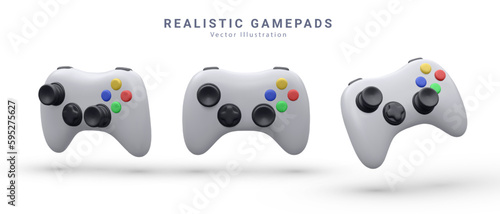 Set of Game controller in vector. White Joystick vector illustration. Gamepad for game console. 3D render