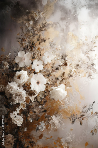 toile de fond texturée avec beaucoup de petites fleurs éthérées, style de peinture florale chinoise © Merilno