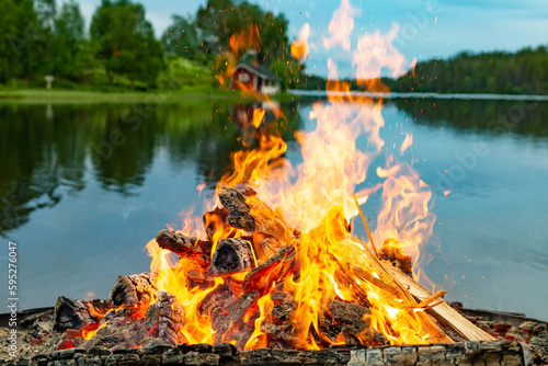 Traditional midsummer bonfire in Levi, Finland photo