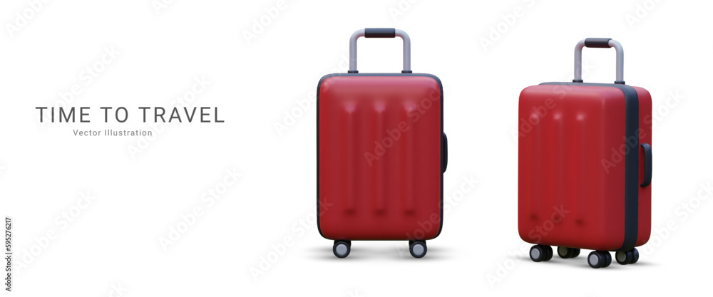 Marketing banner time to travel in 3d realistic style with suitcase. Vector illustration Marketing banner time to travel in 3d realistic style with suitcase. Vector illustration