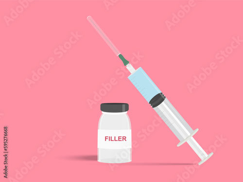 Lip filler beauty concept illustration. Lip augmentation syringe with filler.Vector illustration.