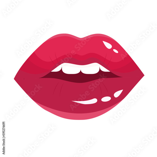 Vector sexy red lips icon in red lipstick. Image Women's Lips are smiling. .Red, sexy female lips, an air kiss, beautiful lips, beauty, red lipstick, cosmetics.