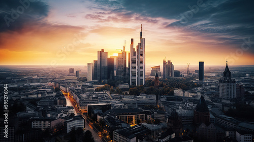 A Majestic Sunset Over the Frankfurt Skyline - generative AI