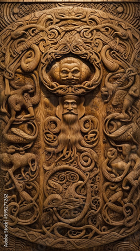 ancient viking artwork depiction of odin woodwork di , Generative AI