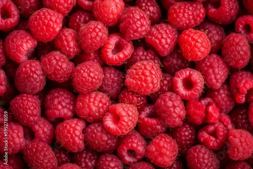 Fresh raspberries background closeup, raspberry texture, fruit summer backdrop for your design. The concept of a healthy diet, using raspberry ketones, superfood for a healthy diet. AI generated image