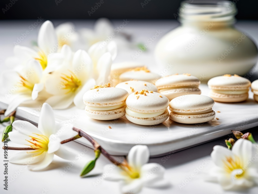 Homemade sweet Vanilla macarons. Generative AI Homemade sweet Vanilla macarons. Generative AI