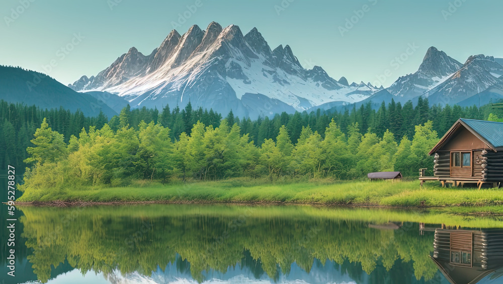 Refreshing Nature Scene with Mountains and Green Grass Generative AI Refreshing Nature Scene with Mountains and Green Grass Generative AI