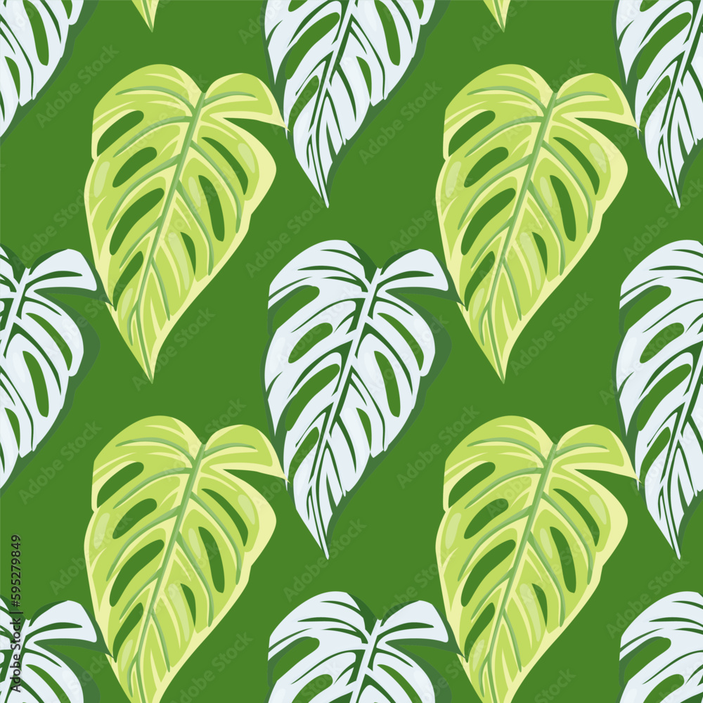 Jungle leaf seamless pattern. Exotic botanical texture. Floral background. Decorative tropical palm leaves wallpaper.