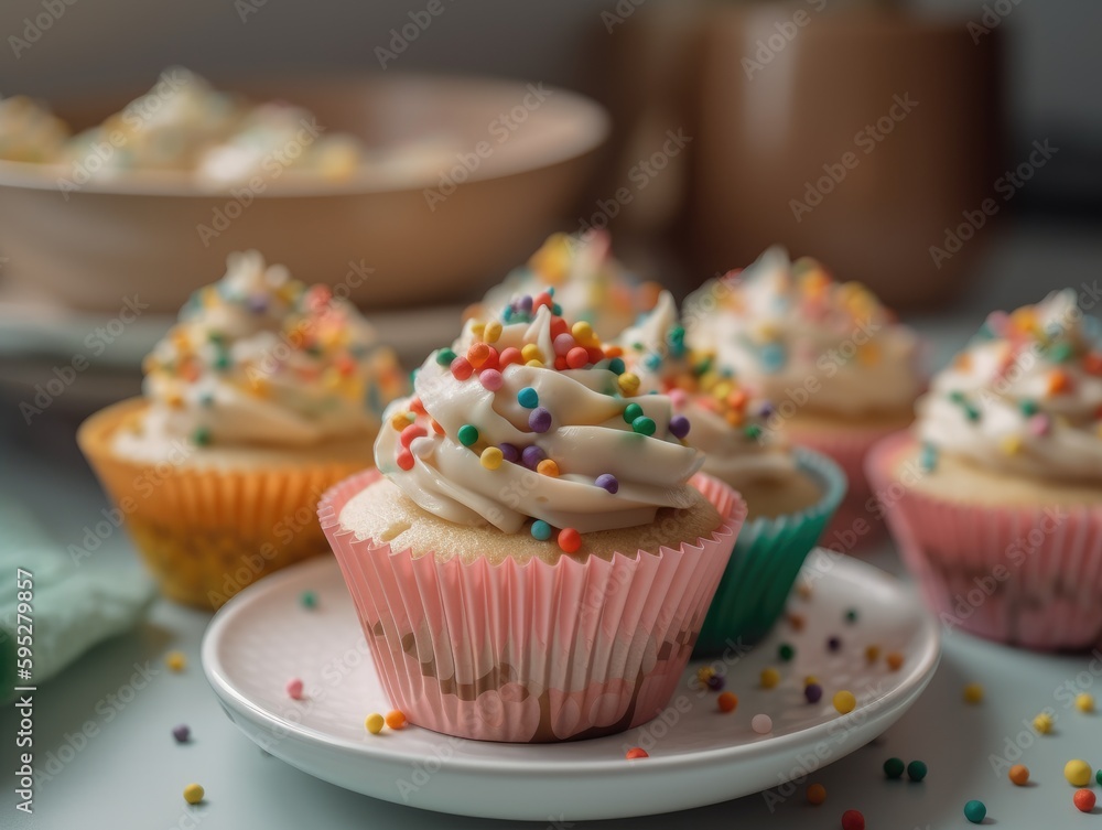 Festive Cupcake Frosting Top with Sprinkles. Generative AI Festive Cupcake Frosting Top with Sprinkles. Generative AI