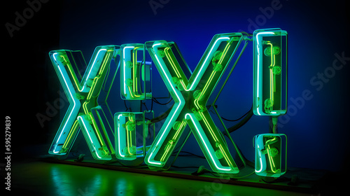 Neon Green and Blue XIXI Sign on Black Background, Generative AI photo