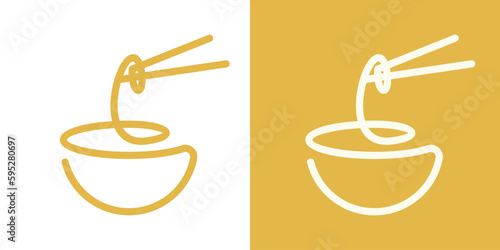 noodle and bowl logo design line icon vector illustration