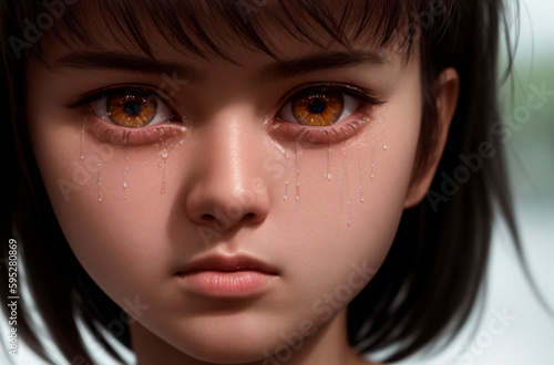 Crying girl. Portrait of young woman with tears on face. Generative AI.