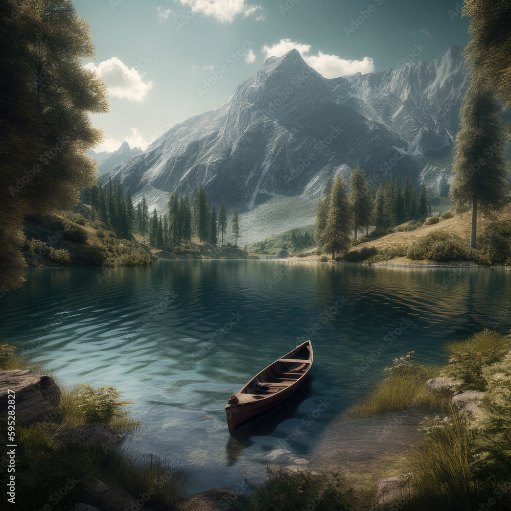 Mountain lake and boat