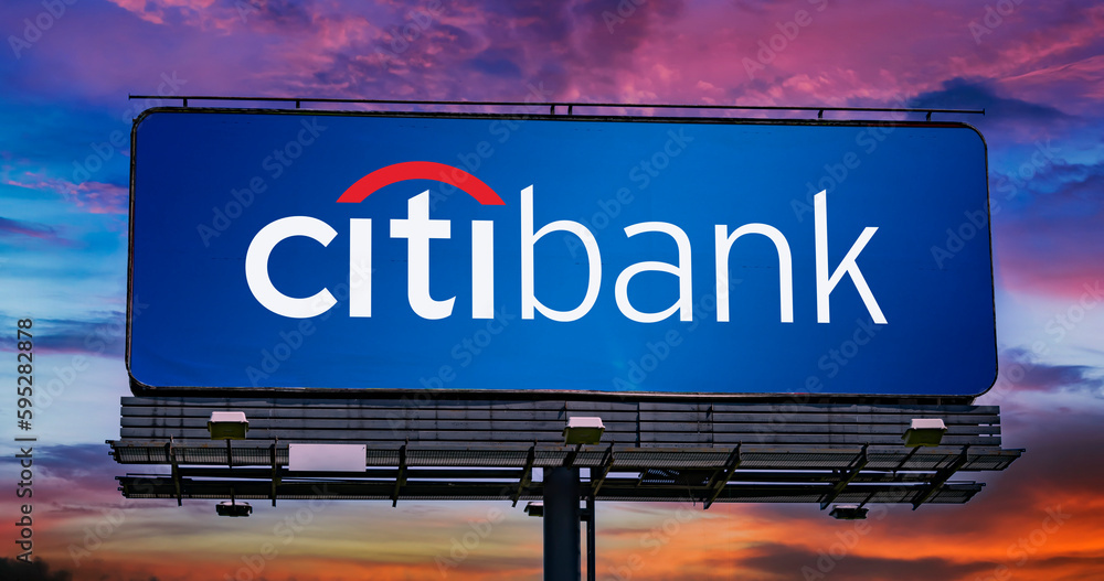 Billboard displaying logo of Citibank Stock Photo Adobe Stock