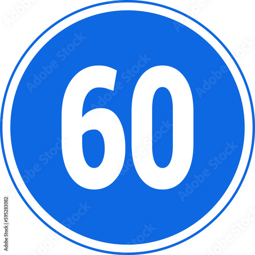 Minimum speed limit sign. Set of blue road signs of 5-140 kmh.