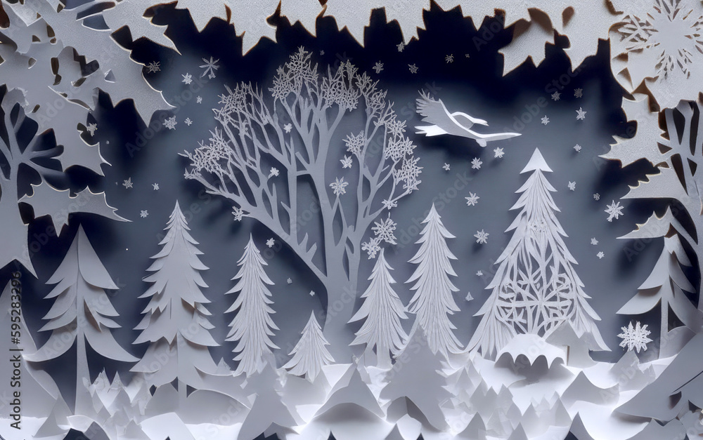 Paper Winter Christmas Landscape