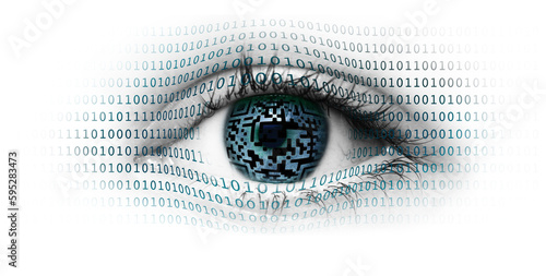Auge mit digitalem QT-Code isoliert