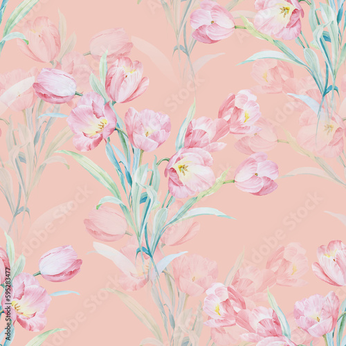 Very elegant watercolor pink tulips