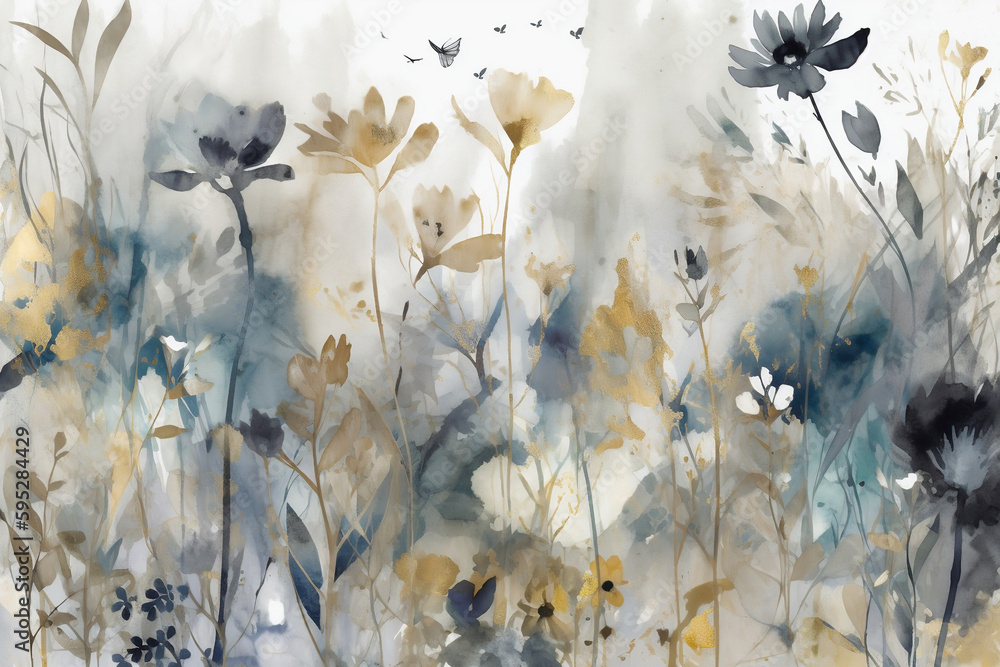 Beautiful minimalistic plant nature wallpaper background of blue, grey
