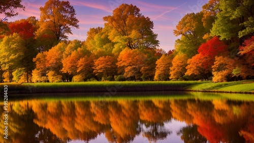 a autumn in the park with small pond