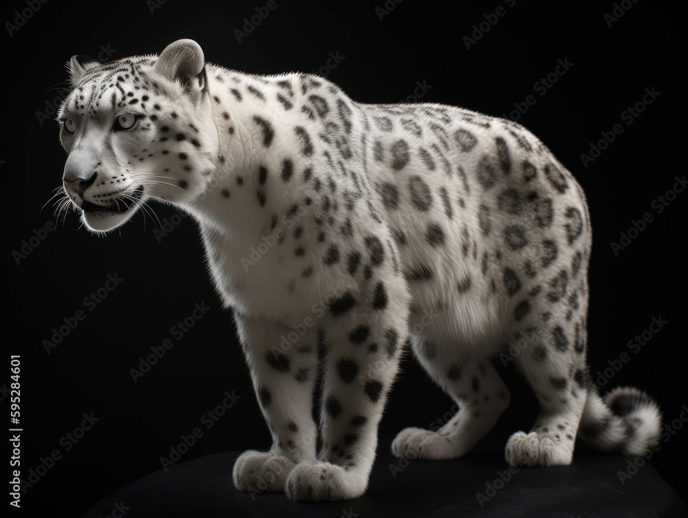 Naklejka premium Snow leopard Irbis - Black background
