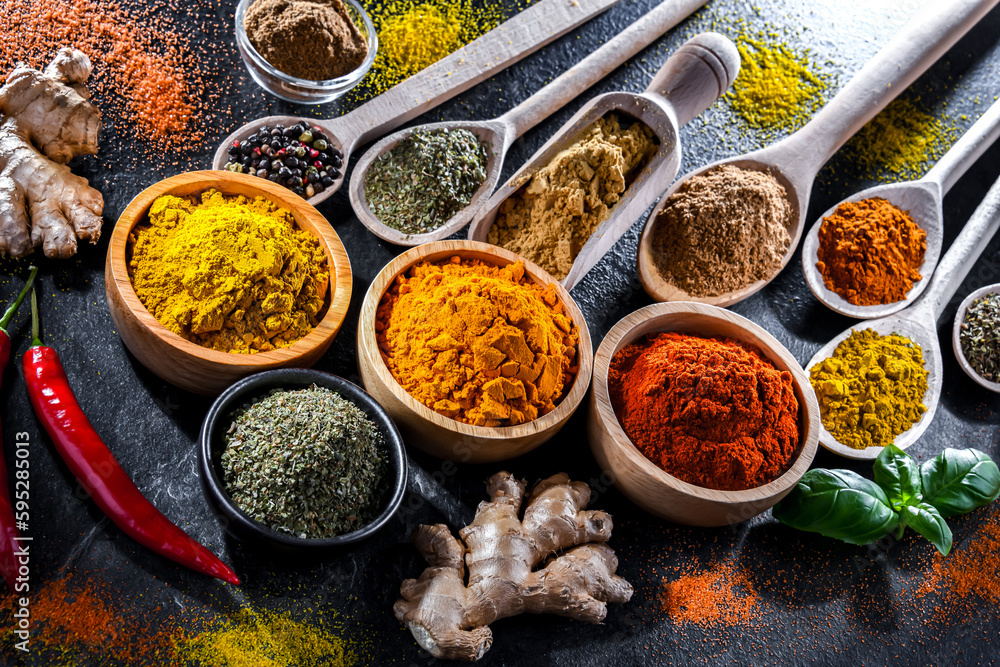 Composition with assortment of spices and herbs Composition with assortment of spices and herbs