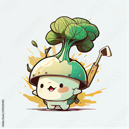 cute Turnip-vegetable character, cartoon, children book style, artistic, theme print design, for t-shirt print and case, Illustrator
