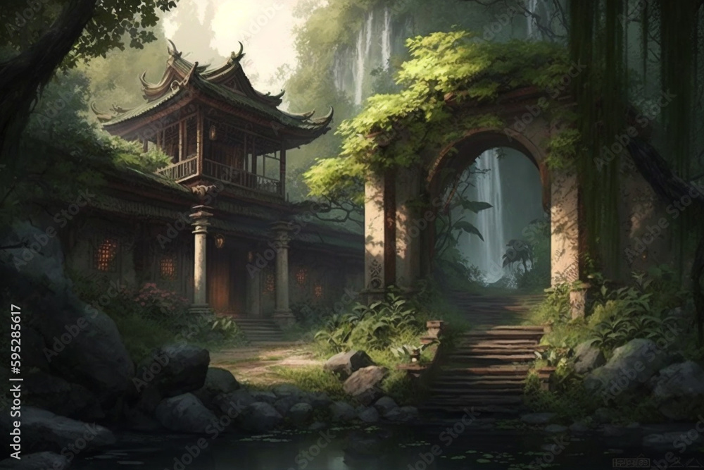 Generative AI Crafts a Serene Village Scene: Lush Valley, Charming Cottages, and a Picturesque River Generative AI Crafts a Serene Village Scene: Lush Valley, Charming Cottages, and a Picturesque River