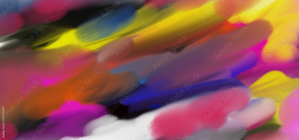 Digital drawing multi-color brush stroke oil painting abstract art background vector. Oil painting on canvas with spots of paint. Brushstrokes of paint. Modern art. Contemporary art. Colorful canvas.