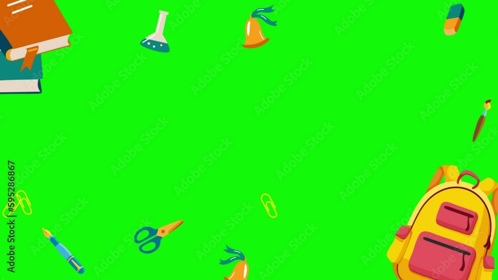 Backtoschool frame animation on a green screen. School elements frame