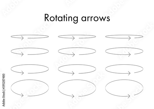 回転する細い線の矢印セット
