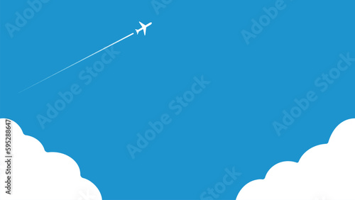入道雲が浮かぶ夏の青空と飛んでいる飛行機の背景素材 - サマータイム･旅行のイメージ素材 - 16:9