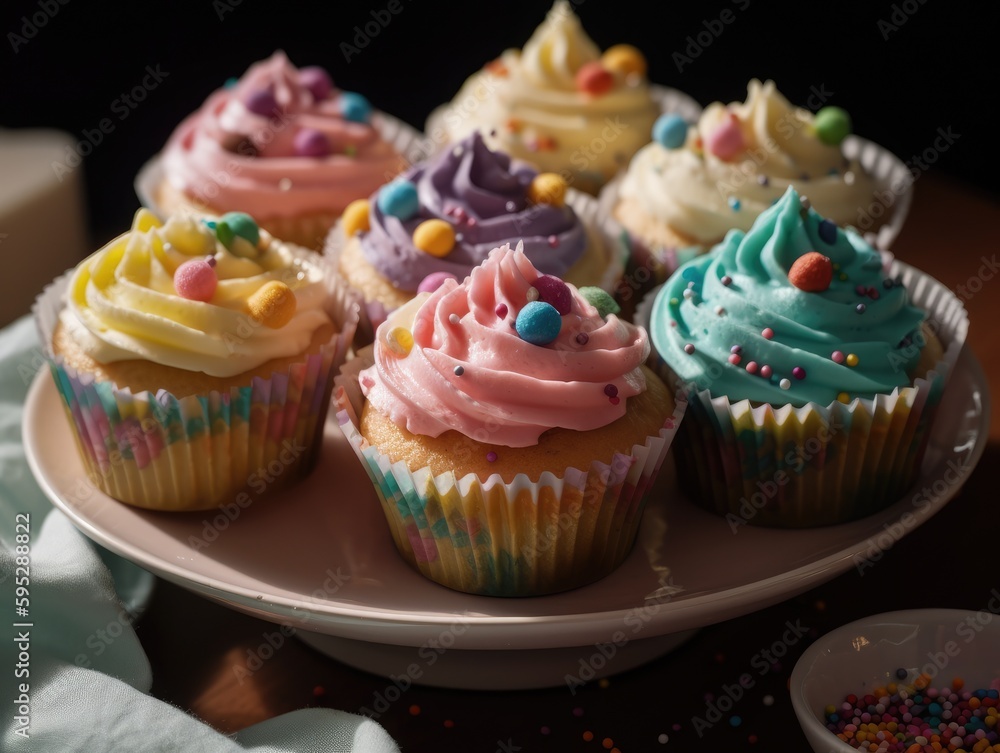 Festive Cupcake Frosting Top with Sprinkles. Generative AI Festive Cupcake Frosting Top with Sprinkles. Generative AI